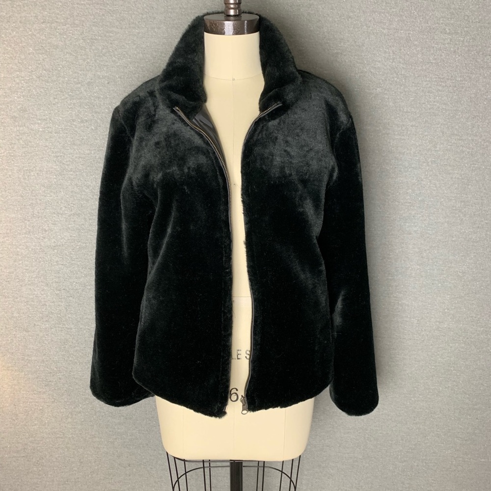 Soft black reversible faux fur coat